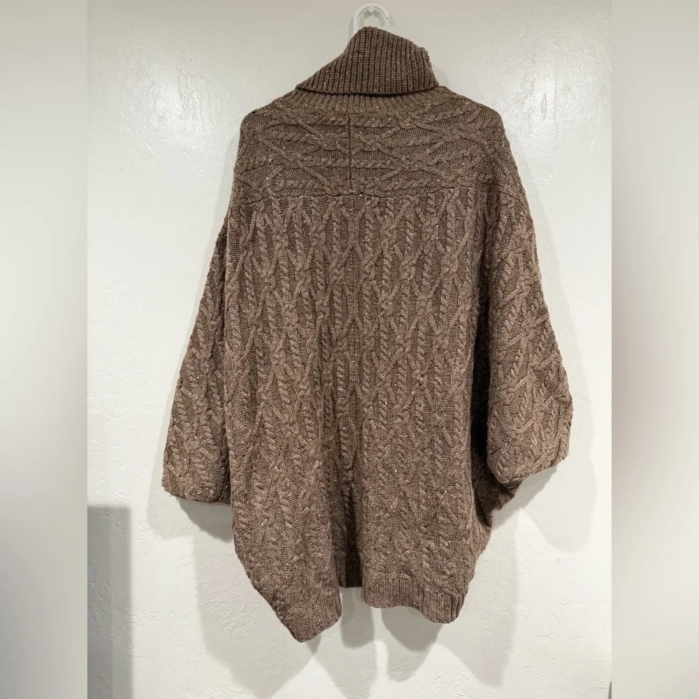 By Anthropologie Tan Corine Cable Knit Poncho Cowl Neck Sweater size XL